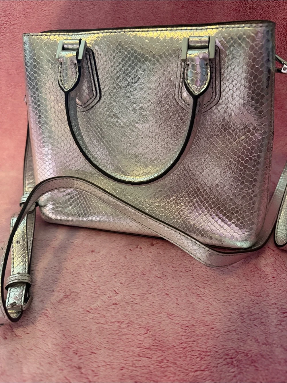 Michael Kors Iridescent Snake-Embossed small Satchel